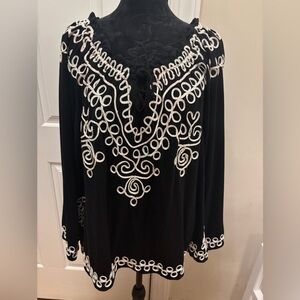 Once again plus size black top with white embroidered detail